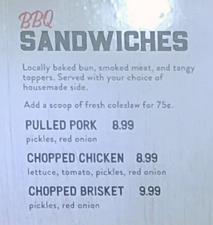 R&R BBQ menu - BBQ sandwiches