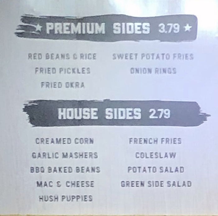 R&R BBQ menu - sides