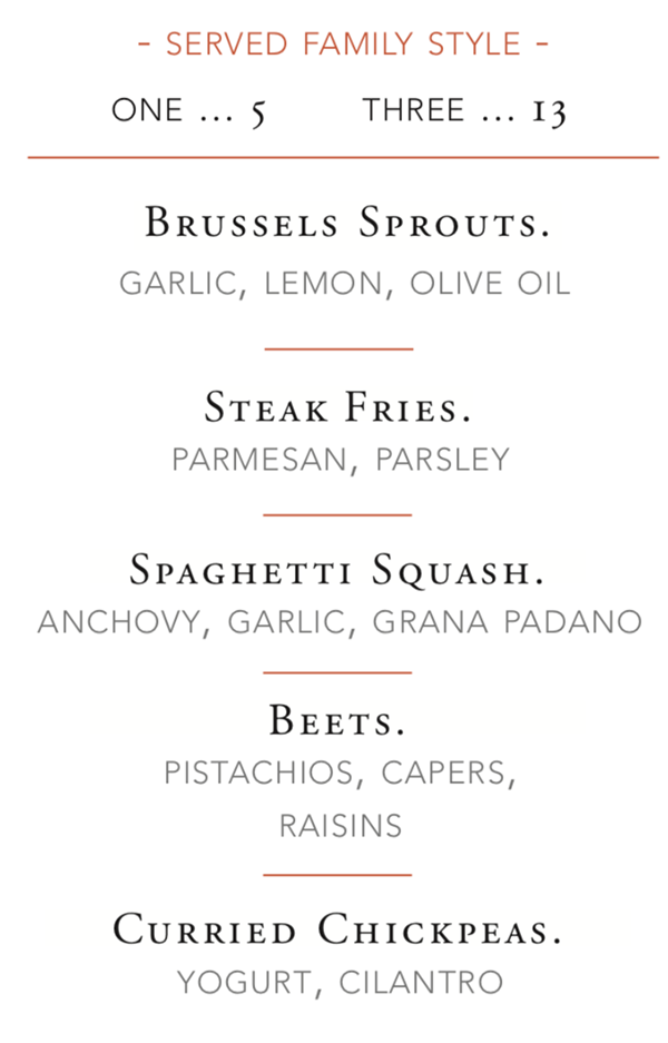 The Copper Onion menu dinner sides SLC menu