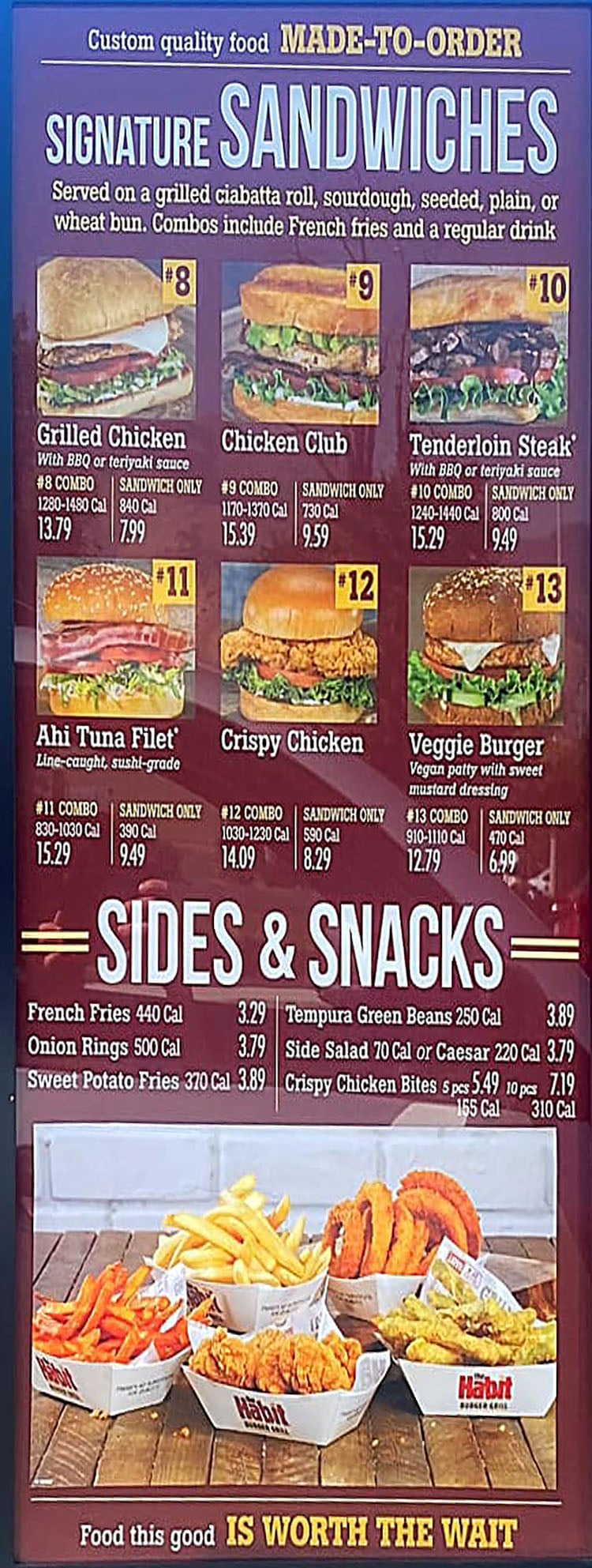 The Habit Burger Grill 2022 menu - sandiwches, sides, snacks