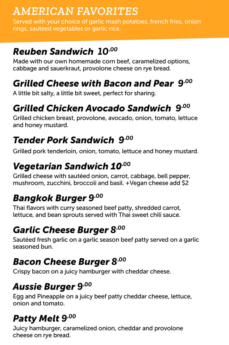 Chabaar menu - American favorites