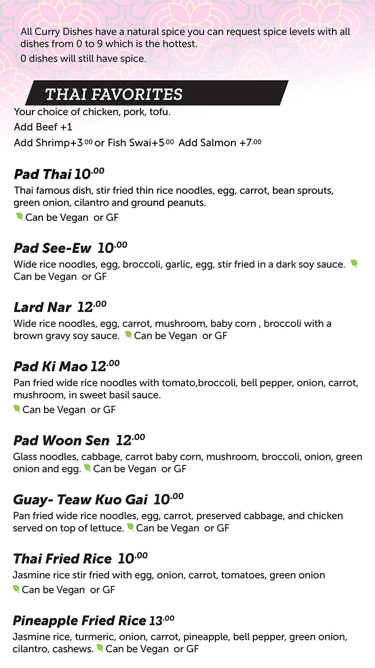 Chabaar menu - Thai favorites