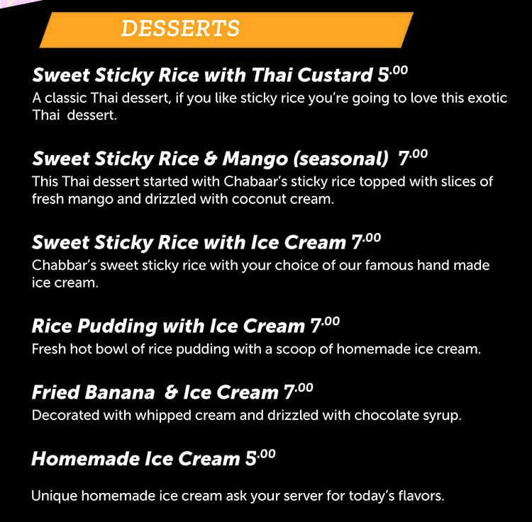 Chabaar menu - dessert