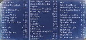 Ice Haus drinks menu - bottled beers