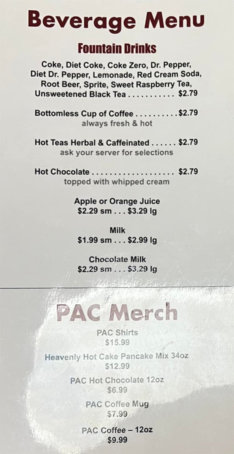Penny Ann's Cafe menu - beverages