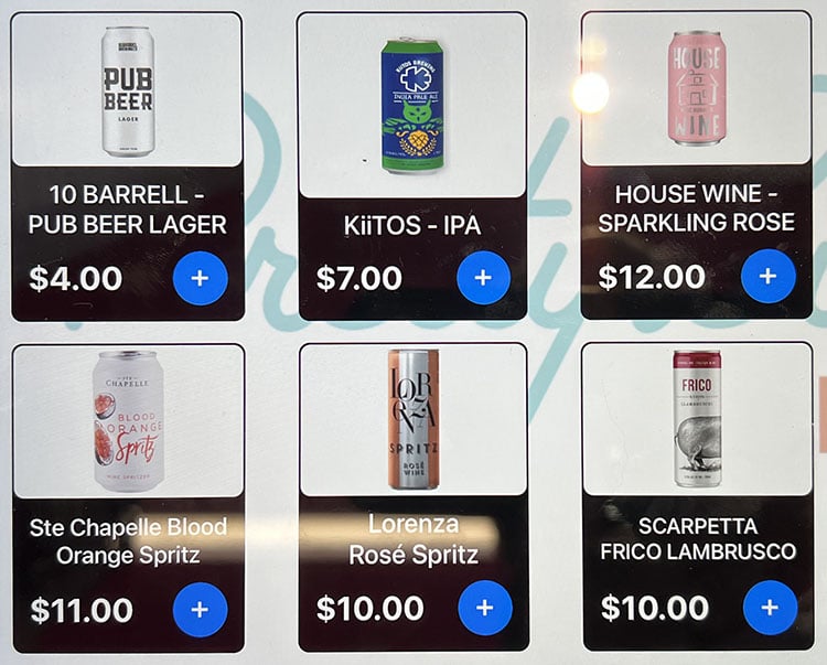 Pretty Bird menu - beer and seltzer