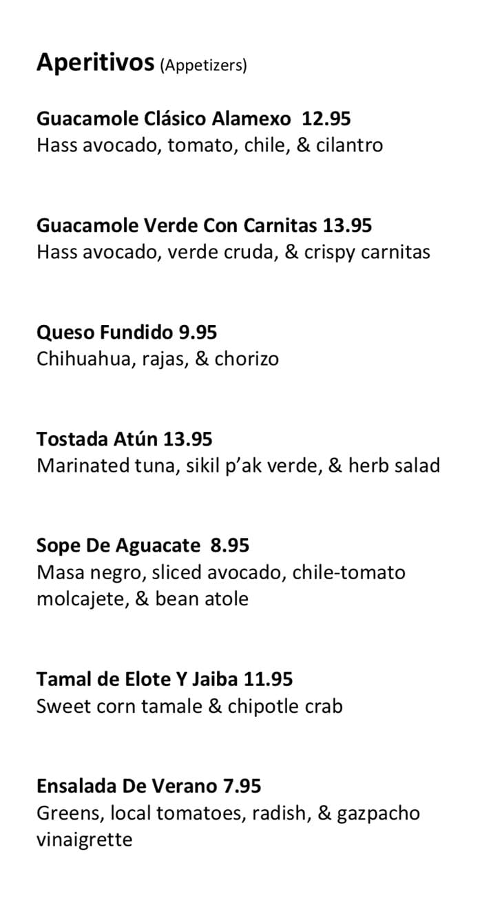 Mexico Clasico Dinner Menu