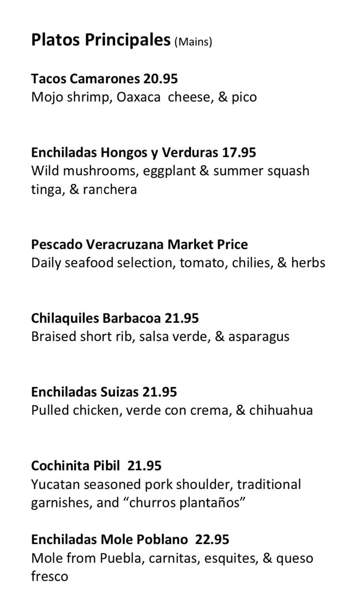 Alamexo dinner menu - entrees