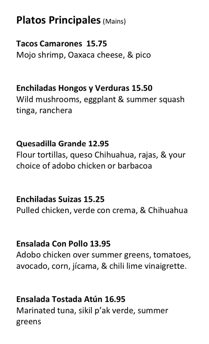 Alamexo lunch menu - entrees
