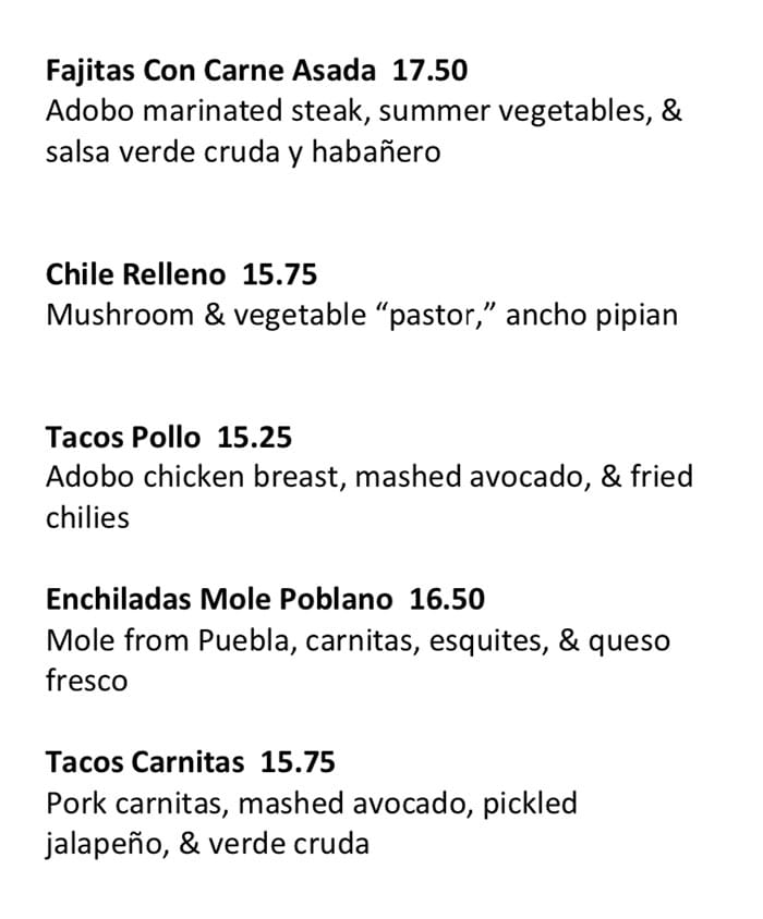 Alamexo lunch menu - more entrees