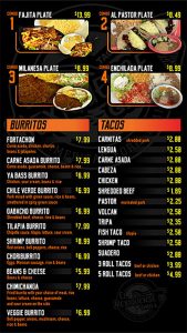 El Mexiquense menu, burritos, tacos