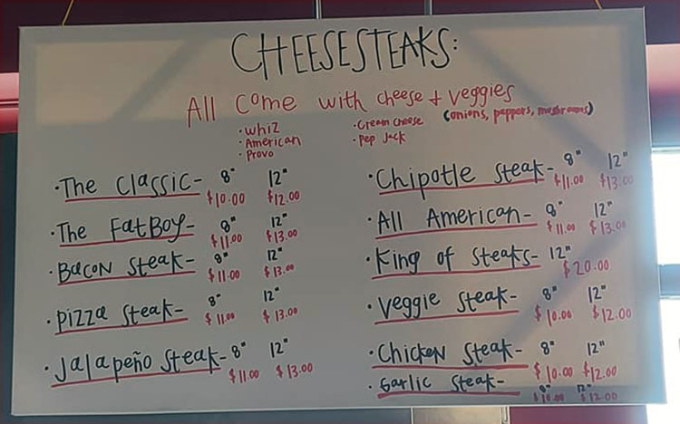 Fat Boy Phillies Downtown SLC menu - cheesesteaks