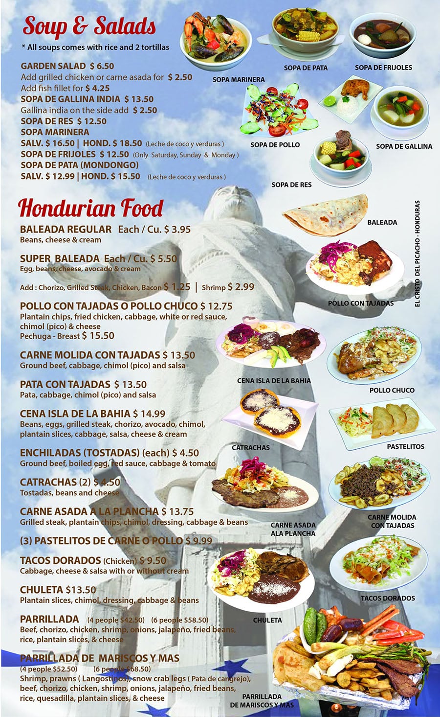 Catrachos Restaurant menu - soups, salds, Hondurian food