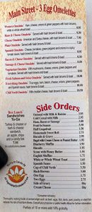 Midvale Mining Cafe menu - omelettes, side orders