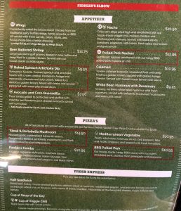 Fiddler's Elbow menu - appetizers, pizzas, fresh express