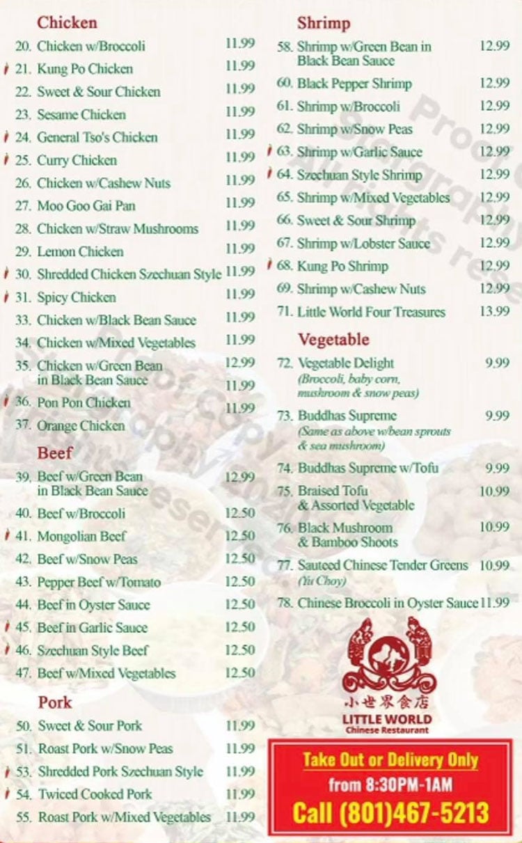 Little World late night menu - page two