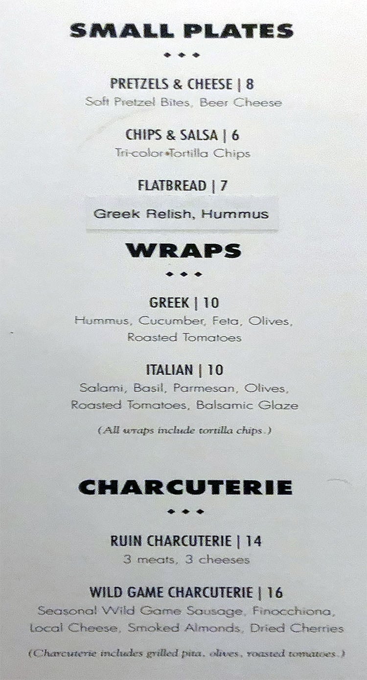 The RUIN menu - food