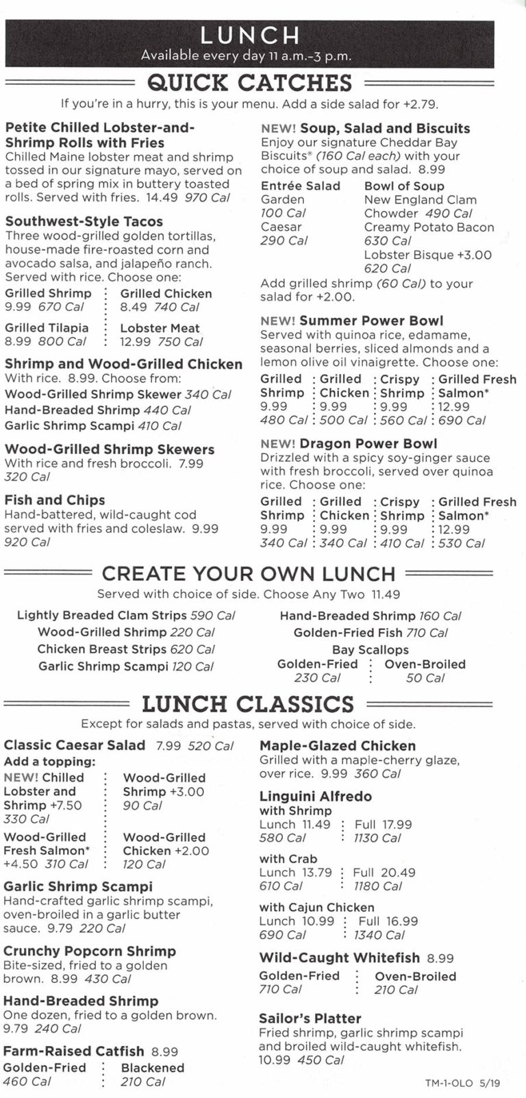 Red Lobster menu with prices SLC menu