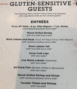 Red Lobster menu - more gluten free options