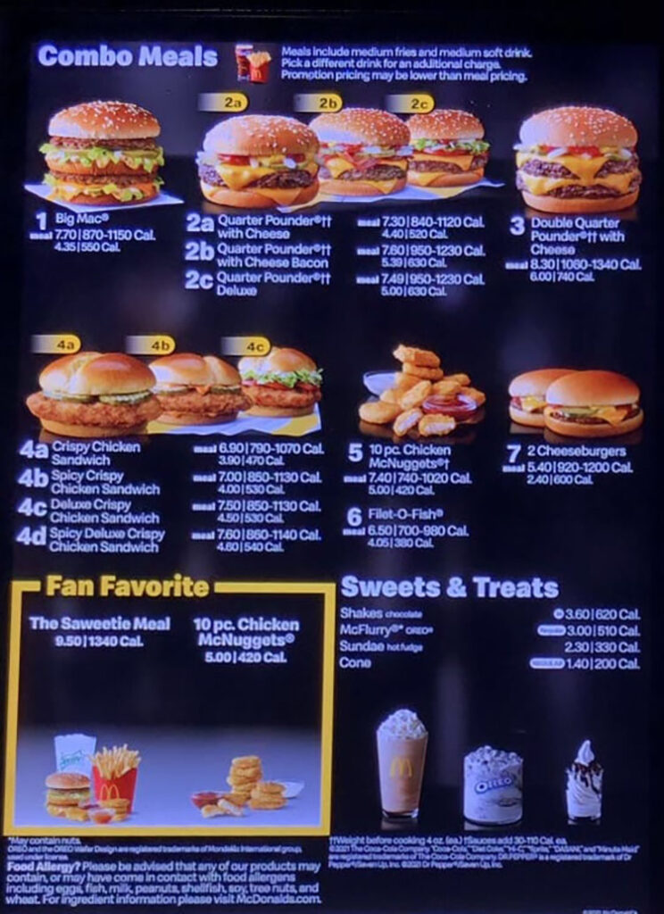 McDonald's combo meal prices