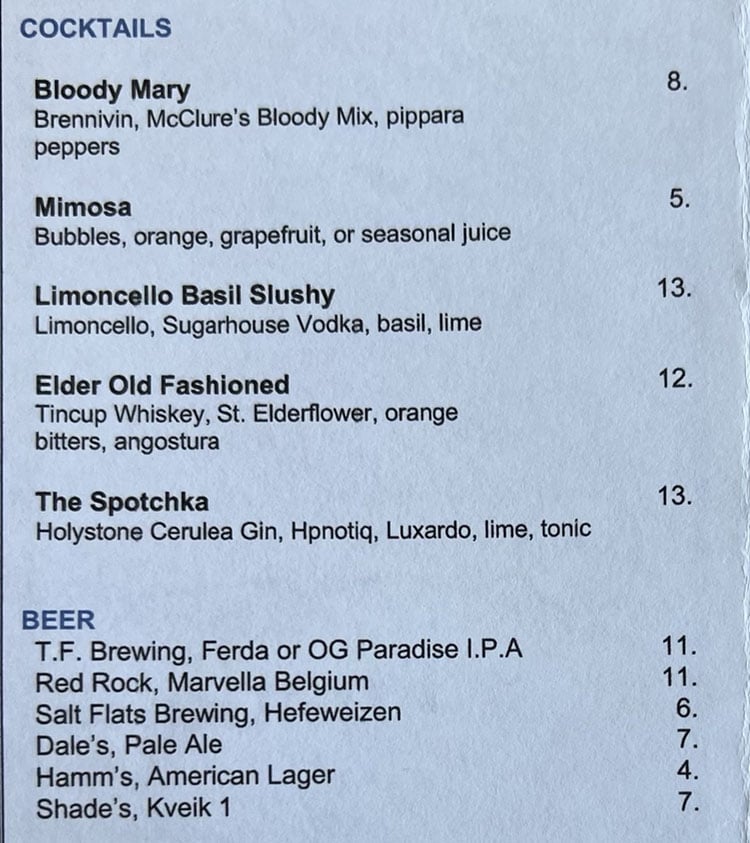 Oquirrh 2023 menu - cocktails, beer