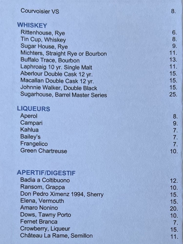 Oquirrh 2023 menu - liquor