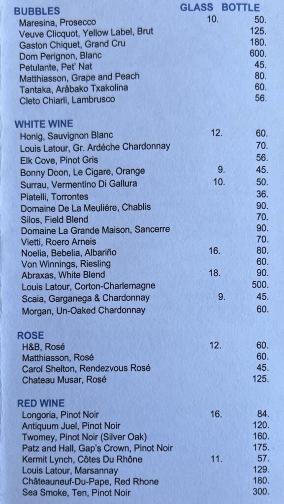 Oquirrh 2023 menu - wine