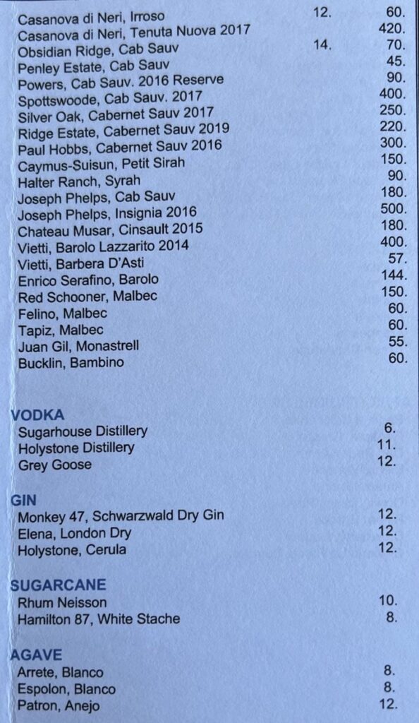 Oquirrh 2023 menu - wine, liquor