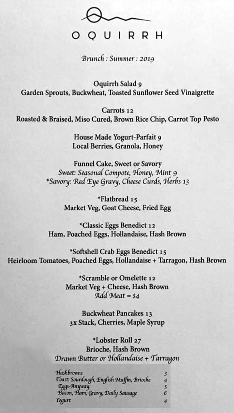 Oquirrh SLC brunch menu - food