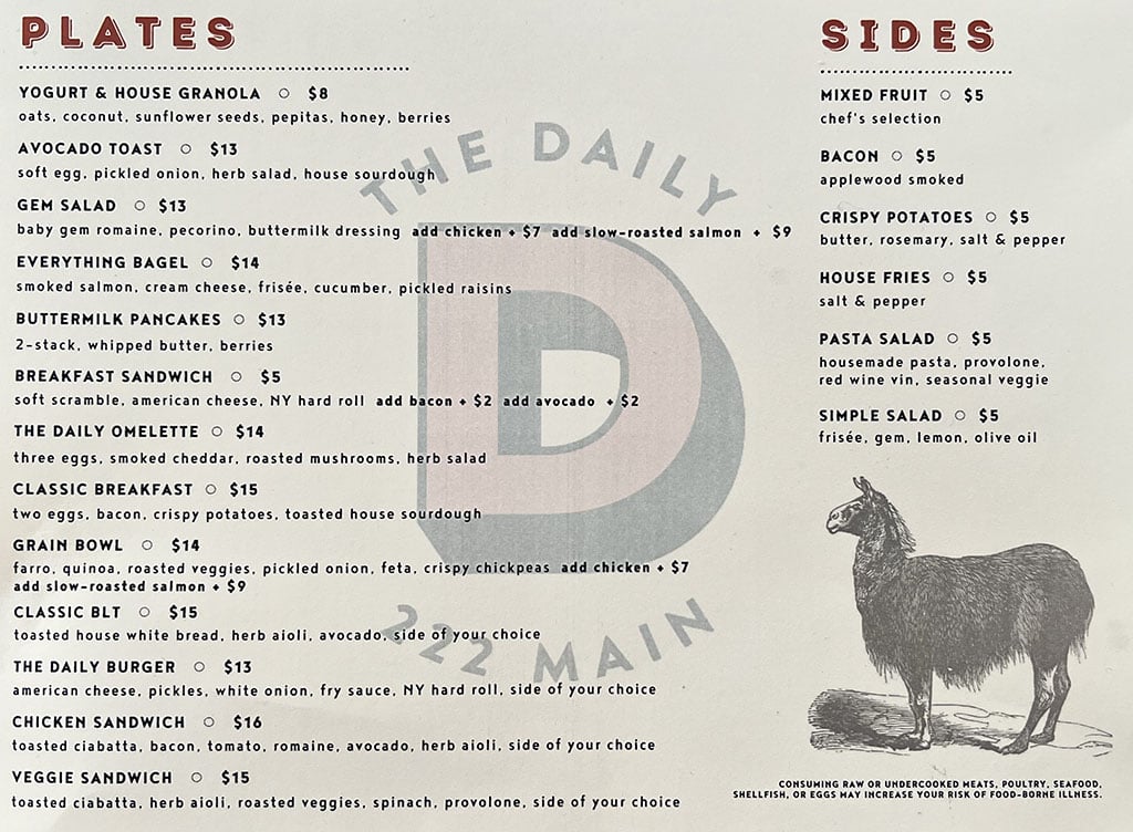 The Daily 2023 menu - plates, sides