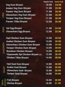 Bawarchi menu - biryanis