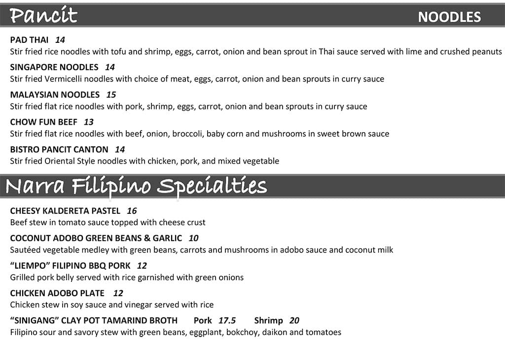 Narra Asian Bistro - noodles, filipino specials