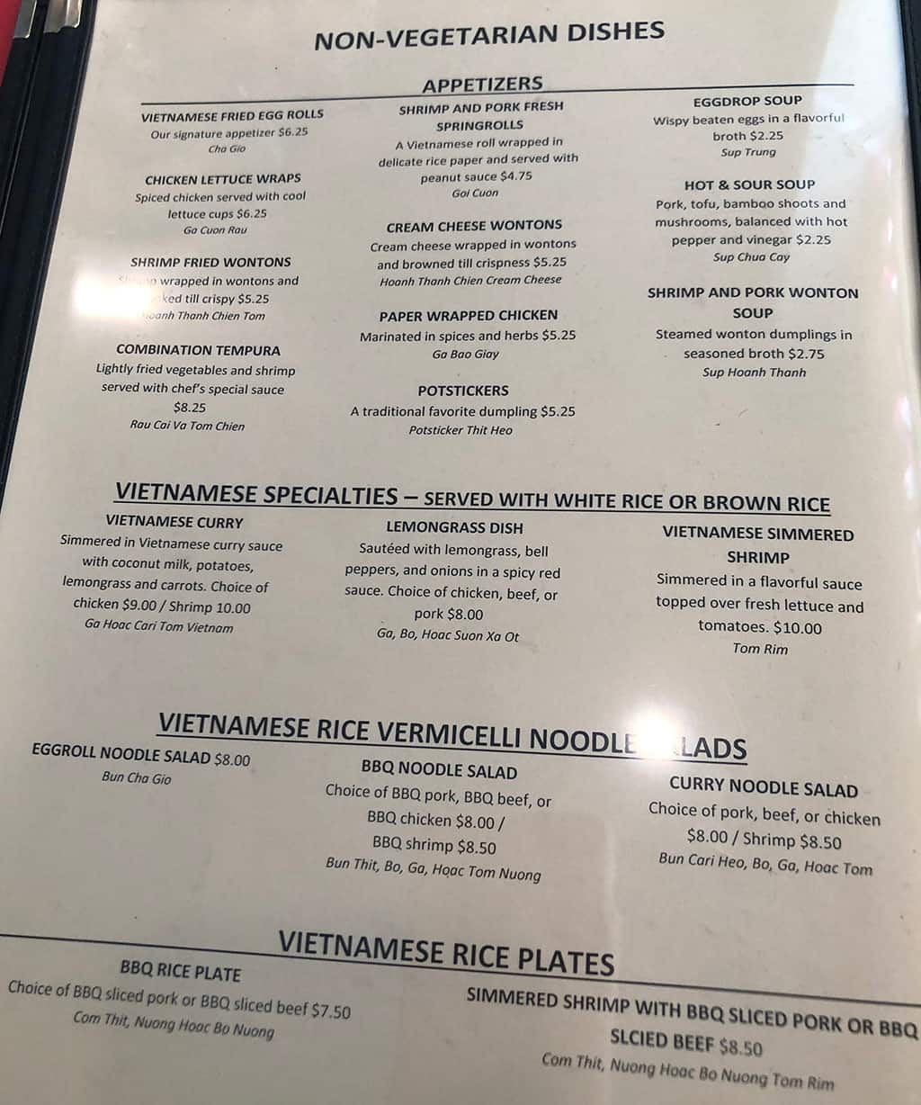 Shanghai Cafe menu - non vegetarian appetizers, Vietnamese