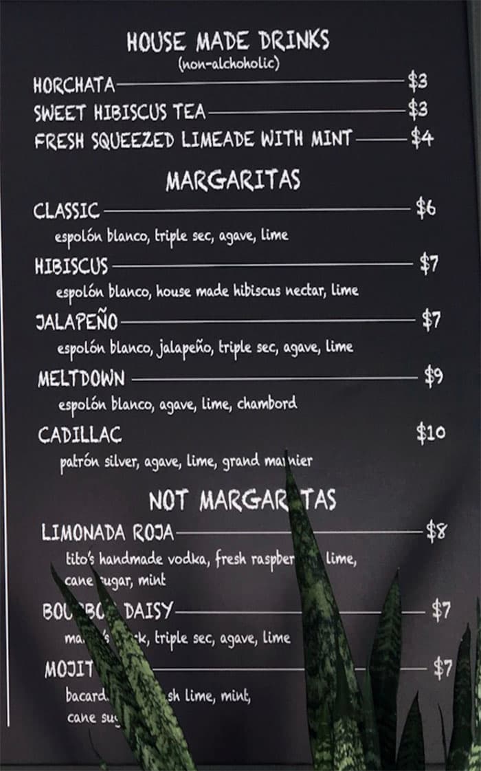 Barrio SLC menu - drinks, margaritas