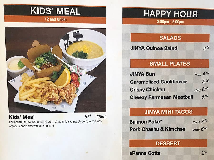 JINYA Ramen Bar menu - kids, happy hour