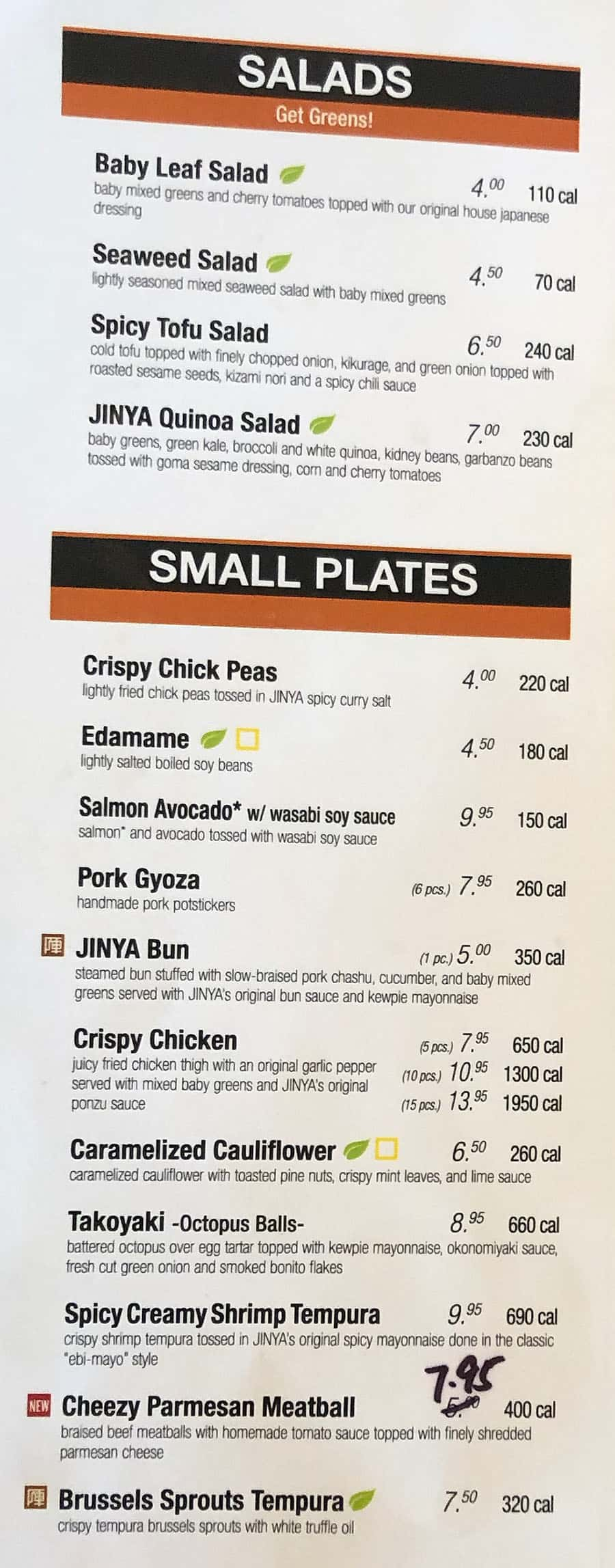 JINYA Ramen Bar menu - salads, small plates