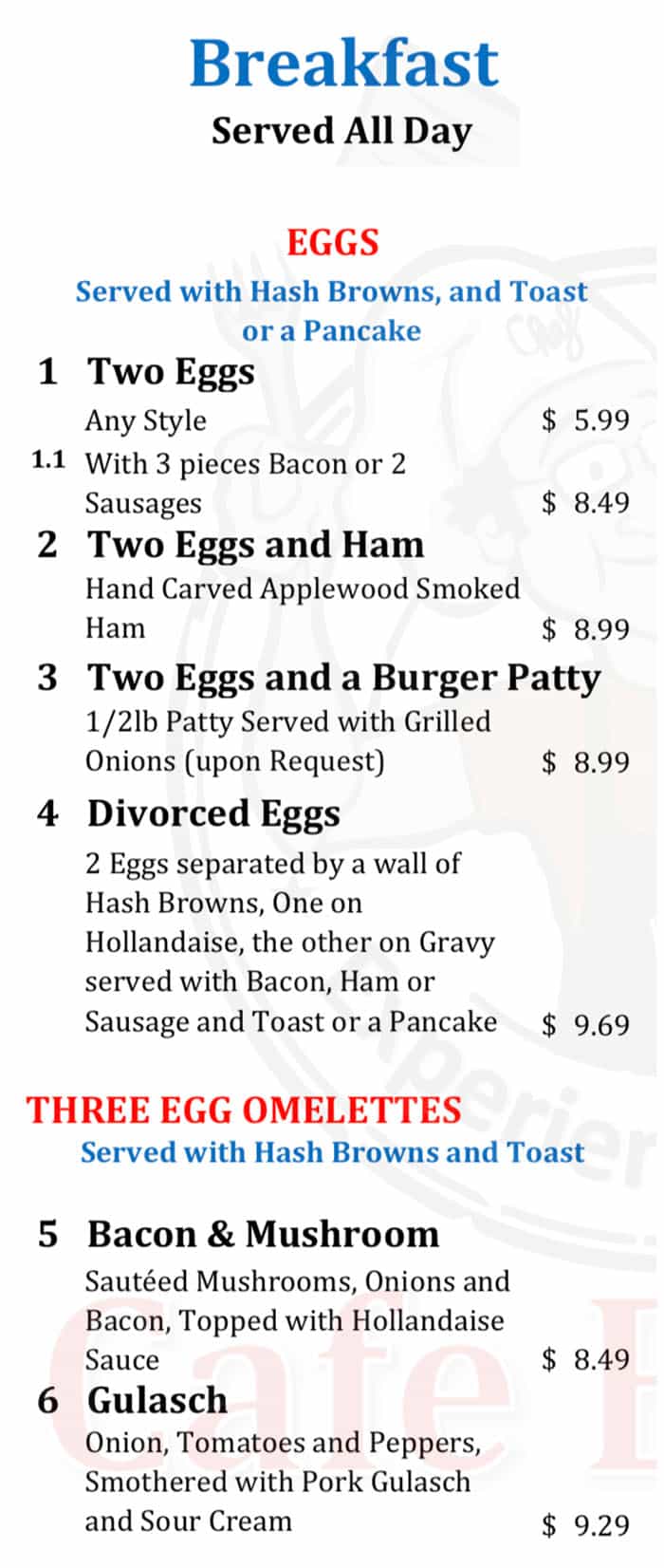 Cafe Berlin menu - all day breakfast