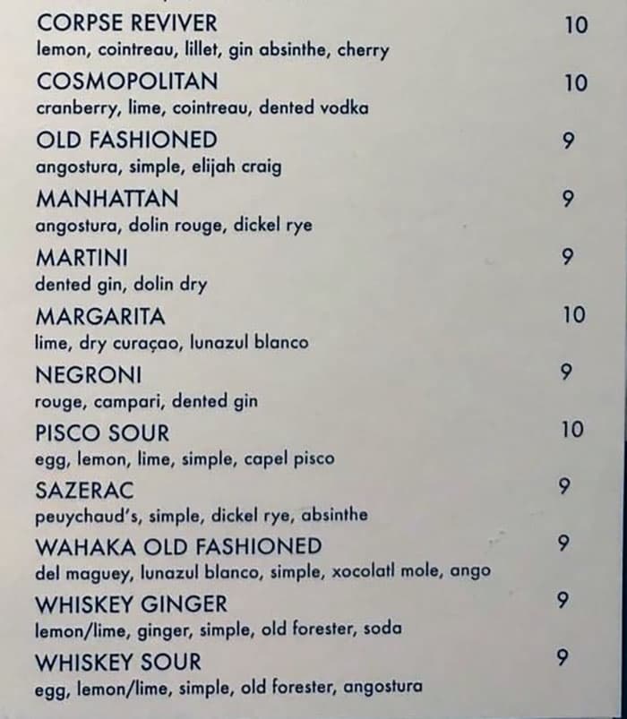 The Riverbank Bar menu - cocktails continued