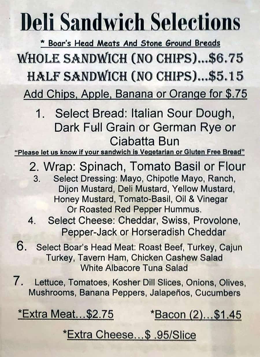 University Of Utah Hospital Cafeteria menu - deli sandwich selections