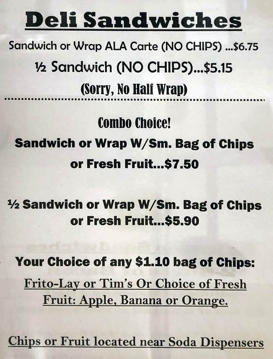 University Of Utah Hospital Cafeteria menu - deli sandwiches