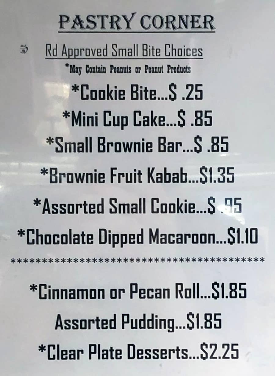 University Of Utah Hospital Cafeteria menu - pastry corner