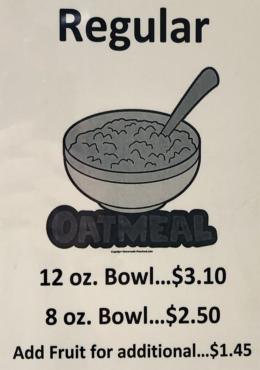 University Of Utah Hospital Cafeteria - oatmeal breakfast menu