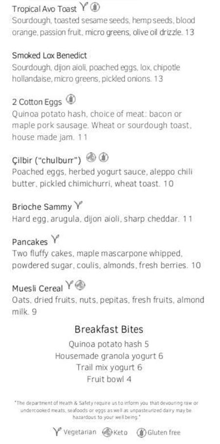 Cotton Kitchen menu - breakfast