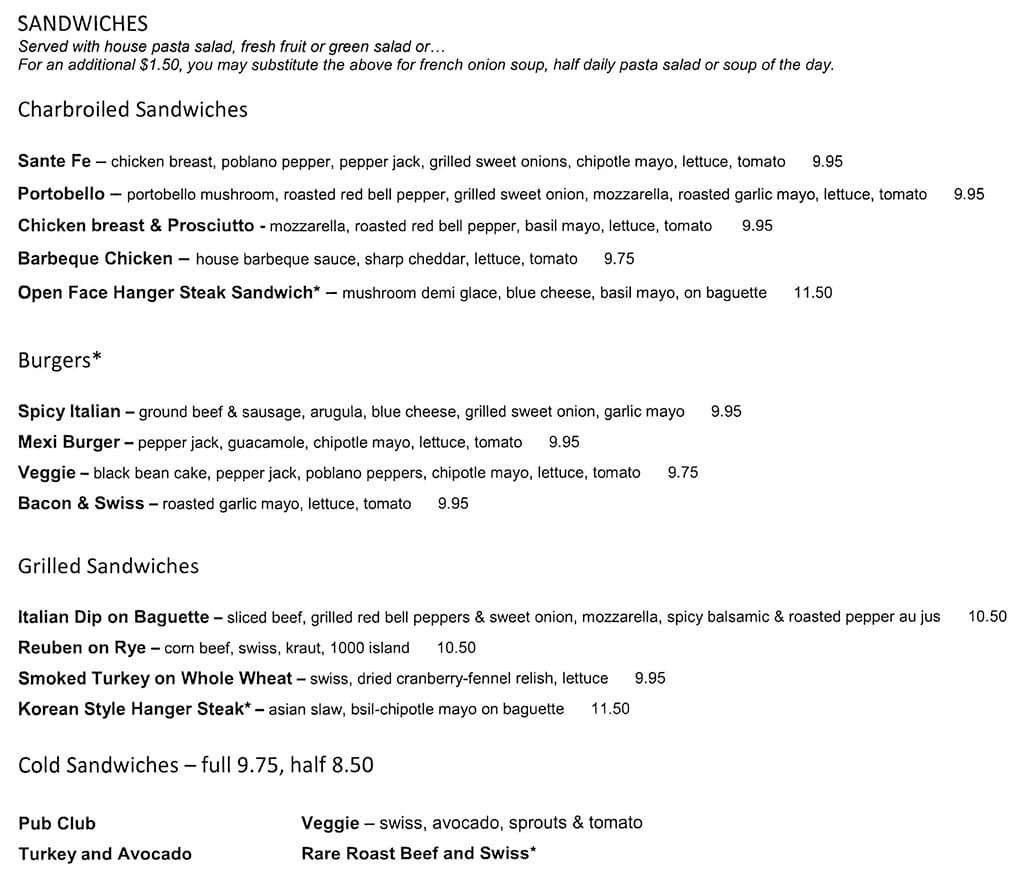 Stella Grill menu - sandwiches