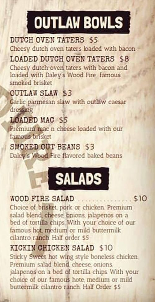 Daley's Wood Fire menu - bowls, salads