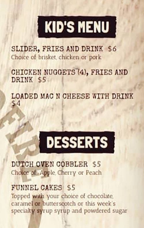 Daley's Wood Fire menu - kids, desserts