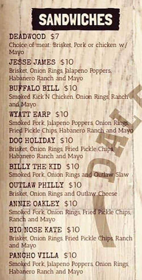 Daley's Wood Fire menu - sandwiches