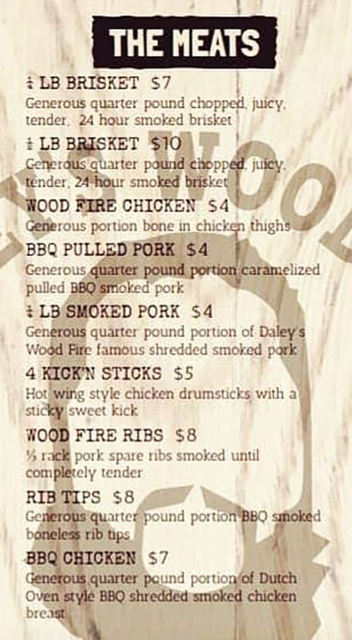 Daley's Wood Fire menu - the meats