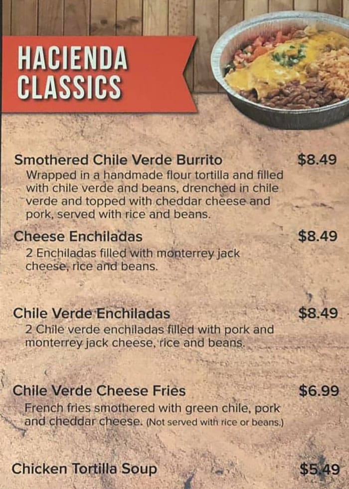 Hacienda Mexican Grill menu - Hacienda classics