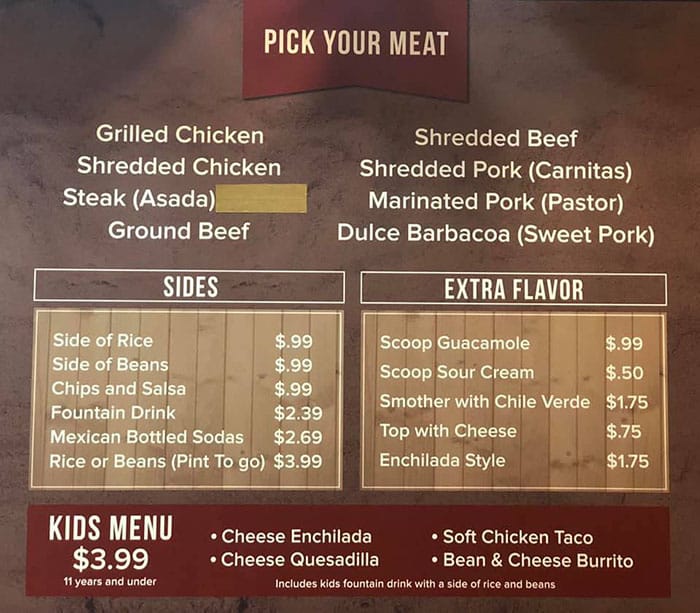 Hacienda Mexican Grill menu - pick your plate specials, sides, toppings